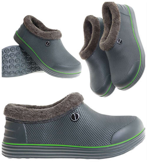 Zielone męskie kalosze piankowe z futerkiem /H2 17074 T291/