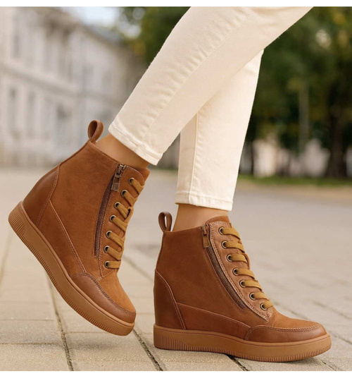 Czekoladowe trampki snekaersy na koturnie /i5-4 h2 18493 W12-3/