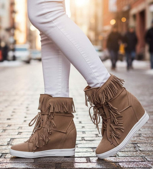 Brązowe trampki damskie na ukrytym koturnie /G12-3 18482 T292/