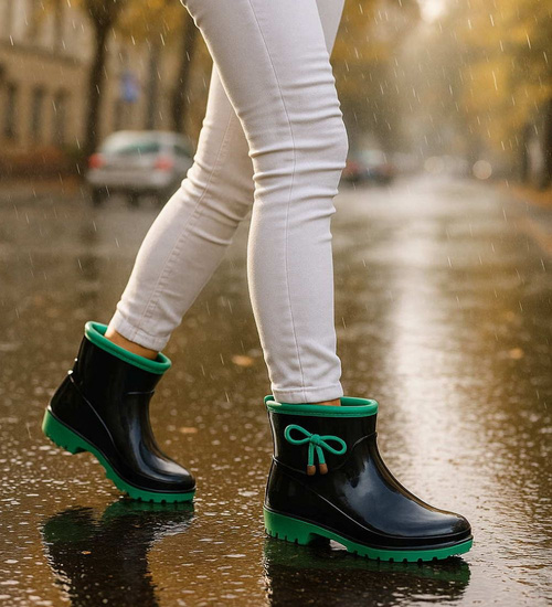 Kalosze damskie czarno zielone gumiaki /E2-1+H2 18286 T352/